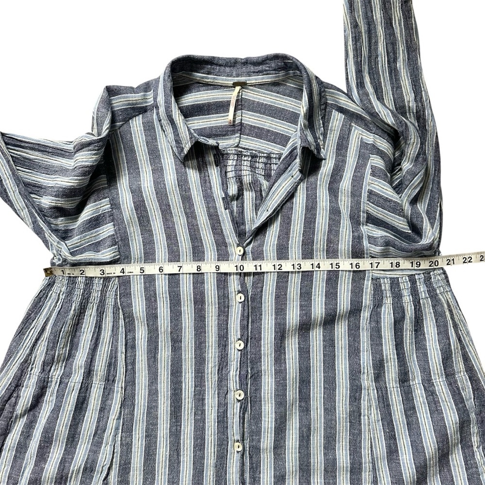 Free People Audrey Stripe Linen Blend Button Down Shirt Dress Size Medium - Picture 7 of 10